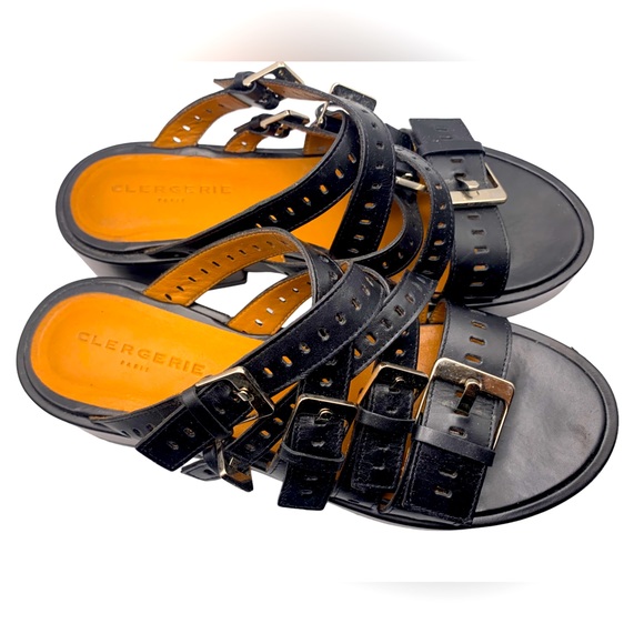 Clergerie Fantom Buckled Laser-Cut Leather Platform Sandals Black - Picture 4 of 8